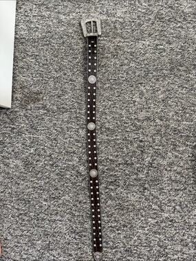 Western Style Brown Leather Belt with Rhinestone Conchos